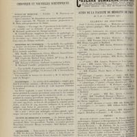 0182 - Page 170 - Sociétés savantes. Société médicale des hôpitaux. (Séance du 27 janvier 1911). Appendicite chronique simulant la tuberculose pulmonaire. M. Faisans / Chronique et nouvelles scientifiques (suite). Écoles de médecine / Ministère de l'intérieur / Statistique / Société de médecine d'Angers / Nécrologie / Avis / Actes de la Faculté de médecine de Paris du 6 au 11 février 1911. Examens de doctorat / Thèses