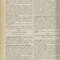 0196 - Page 184 - Sociétés savantes. Académie de médecine. (Séance du 31 janvier 1911). Sur la vaccination antityphoïdique. M. Delorme / Société de biologie. (Séance du 27 janvier 1911). Anaphylaxie alimentaire lactée. MM. Guy Laroche, Ch. Richet fils et F. Saint-Girons / Granulations leucocytaires en milieu hypotonique. MM. Achard et Feuillié / Sur la réalité de l'anaphylaxie par les voies digestives. Rôle de l'acidité chlorhydrique, du suc gastrique et du suc pancréatique. MM. Edmond Lesné et Lucien Dreyfus / Réaction des syphilitiques aux injections sous-cutanées de tuberculine. MM. Nicolas, Favre, Augagneur et Charlet... / Election / Société de médecine militaire française. (Séance du 19 janvier 1911). Fièvre de Malte (suite de la discussion). M. Niclot