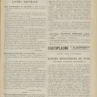 0289 - Page 277 - Variétés. La rencontre du Docteur Pagello et de G. Sand / Livres nouveaux. Précis d'alimentation du nourrisson, par le Docteur F.-J. Bosc.. [M. Delestre] / Les eunuques d'aujourd'hui et ceux de jadis, par le Docteur Démétrius A. Zambaco Pacha... [A. Gaullieur l'Hardy] / Actes de la Faculté de médecine de Paris du 20 au 25 février 1911. Thèses / Notes pour l'internat. Kystes hydatiques du foie. Symptômes. Diagnostic. Traitement