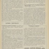 0385 - Page 373 - Analyses. Chirurgie. Le traitement des fractures de l'humérus intéressant la gouttière du radial. (Rexwald Brown. California state journal of medicine...). [M. Lance] / Livres nouveaux. La pratique des maladies des enfants. T. IV, Maladies du coeur et des poumons, par les Docteurs Moussous, Barbier, Guinon, Hallé, Zuber, A. Delille, Audeoud et Bourdillon. [L. Babonneix] / Leçons de chirurgie de guerre ; des blessures faites par les balles des fusils, par J.-L. Reverdin... [M. Lance] / Psychologie du vice infantile, par William van Brabant. [L. Babonneix]