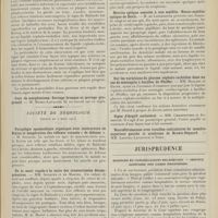 0417 - Page 405 - Sociétés savantes. Société médicale des hôpitaux. (Séance du 3 mars 1911). Un cas d'ataxie aiguë avec guérison rapide. MM. G. Guillain et Guy Laroche / Société de neurologie. (Séance du 2 mars 1911). Paraplégie spasmodique organique avec contracture en flexion et exagération des réflexes cutanés « de défense ». M. Souques / De la mort rapide à la suite des craniectomies décompressives. MM. Souques et de Martel / Névrite optique associée à une myélite. Neuro-myélite optique de Devic. M. de Lapersonne / Sur les variations du glucose céphalo-rachidien dans un cas de méningite à bacilles de Pfeiffer. MM. Hallion et Bauer / Signe d'Argyll unilatéral. MM. Charpentier et Jumentié / Jurisprudence. Hospices et congrégations religieuses. - Service sanitaire des gares frontières [R. Marcel Petit]