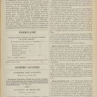 0429 - Page 417 - La percussion des épines iliaques antéro-supérieures comme signe de diagnostic dans les affections abdominales sous-ombilicales, par M. P. Dionis du séjour... / Formulaire. Pilules contre l'obésité ou pilules d'extrait de fucus composé / Sociétés savantes. Académie de médecine. (Séance du 7 mars 1911). L'emploi des sels arsenicaux en agriculture. M. Duguet / Noyaux calcaires du foie. M. Legry / Cancer primitif du coeur. M. Ménétrier / Maladies des gencives et des dents. M. Gariel