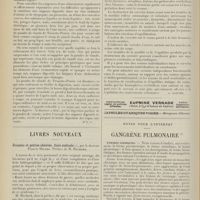0432 - Page 420 - Pratique médicale. Convalescence des maladies infectieuses / Livres nouveaux. Grandes et petites obésités. Cure radicale, par le Docteur Francis Heckel. Préface de M. Huchard. [A. Gaullieur l'Hardy] / La fonction cérébelleuse, par André Thomas. [L. Alquier] / Notes pour l'internat. Gangrène pulmonaire
