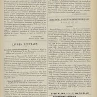 0465 - Page 453 - Jurisprudence. Médecins de frontières [R. Marcel Petit] / Livres nouveaux. Actualités médico-chirurgicales. Conférences faites en 1909 à la polyclinique H. de Rothschild, recueillies et publiées par le Docteur H. de Rothschild / Précis de biochimie, par E. Lambling... / La police des moeurs devant la commission extraparlementaire du régime des moeurs, par le Docteur Louis Fiaux... [A. Gaullieur l'Hardy] / Actes de la Faculté de médecine de Paris du 20 au 25 mars 1911. Thèses