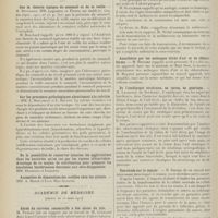 0478 - Page 466 - Sociétés savantes. Académie des sciences. (Séance du 6 mars 1911). Sur la théorie toxique du sommeil et de la veille. M. Bouchard. MM. Legendre et Piéron / Sur les processus pathologiques aboutissant à la calvitie. MM. L. Spillmann et L. Bruntz / Académie de médecine. (Séance du 13 mars 1911). Abcès du cerveau consécutifs à des abcès du foie. M. Peyrot, sur un travail de M. Couteaud / La nouvelle dénomination de la fièvre de Malte. M. Widal / Anesthésie par les mélanges titrés d'air et de chloroforme. M. Reynier / De l'amblyopie strabique, sa cause, sa guérison. M. Lagrange... / Une étude sur le cancer. M. Borrel