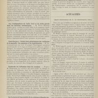 0480 - Page 468 - Sociétés savantes. Société de biologie. (Séance du 11 mars 1911). Sur l'urobiline et son chromogène. M. Grimbert / Pathogénie des spirilloses héréditaires. M. Nattan-Larrier / Sur l'indépendance du bulbe droit et du bulbe gauche dans les réactions asthmatiques. M. Pierre Bonnier / Contribution à l'étude histo-pathologique des malfaçons de la mamelle : les amasties et les hypermasties. M. Letulle / Recherche de l'albumine dans les crachats. M. Remlinger / Sur la durée de l'excitabilité de la substance blanche centrale et des pyramides bulbaires après arrêt de la circulation / Sur la présence constante d'un bacille particulier dans les vésicules de la varicelle. MM. Magnan et de la Riboisière / Sur les parasites de l'appendice malade. M. G. Railliet / Actualités. Leçon inaugurale de M. le Professeur Widal