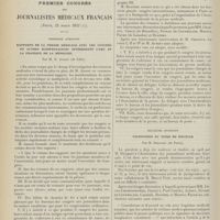 0552 - Page 540 - Médecine pratique. Appendicite et tuberculose pulmonaire. [M. Lance] / Premier Congrès des journalistes médicaux français. [Paris, 23 mars 1911]. Première question. Rapports de la presse médicale avec les Congrès et autres manifestations intéressant l'art et la pratique de la médecine ; par M. E. Ausset... / Deuxième question. Usurpation du titre de Docteur ; par M. Dieupart...