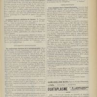 0573 - Page 561 - Analyses. Anatomie pathologique. Note sur la situation du rein chez le jeune enfant, par rapport à la crête iliaque et réflexions sur l'ectopie rénale. (P. Alglave. Bull. de la Soc. anat...). [L. Alquier] / Les dégénérescences cellulaires du thymus. (R. Pigache et G. Worms. Bull. de la Soc. anat...). [L. Alquier] / Oto-rhino-laryngologie. Des applications cliniques de la nystagmographie. (Buys... Travail communiqué au Congrès de la société française d'oto-rhino-laryngologie... Revue hebd. de laryngol.-d'oto-rhinol...). [P. Viollet] / Thérapeutique. L'eau oxygénée contre l'hyperchlorhydrie. (Gazzeta degli Ospedali delle cliniche...). [A. Gaullieur l'Hardy] / Avis