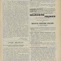 0605 - Page 593 - Jurisprudence. I. De la responsabilité de l'assistance publique dans les fautes commises par les médecins et chirurgiens des hôpitaux / II. De la responsabilité des agences d'infirmiers. [R. Marcel Petit] / Livres nouveaux. Traité international de psychologie pathologique, t. II, publié sous la direction de A. Marie. [P. Camus] / Articles originaux des principales publications françaises et étrangères. Annales des maladies de l'oreille, du larynx, du nez et du pharynx / Archives d'électricité médicale expérimentales et cliniques / Journal de médecine interne / Journal des sciences médicales de Lille / Journal français de médecine