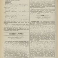 0616 - Page 604 - Viscosité du liquide céphalo-rachidien normal et pathologique ; par M. J. Lévy-Valensi / Sociétés savantes. Académie des sciences. (Séance du 27 mars 1911). Sur les ptomaïnes des conserves de poissons et de crustacés. MM. Desgrez et Caïus / Influence de l'ablation des surrénales sur le système nerveux. MM. Jean Gautrelet et Louis Thomas / Académie de médecine. (Séance du 4 avril 1911). Le régime du corps. M. Landouzy