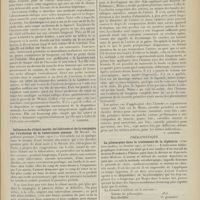 0747 - Page 735 - Analyses. Chirurgie. Méthode physiologique d'implantation de l'uretère ou du cholédoque dans l'intestin. (R. C. Coffey. Journ. Amer. Med. Assoc...). [F. Gardner] / Influence du climat marin, de l'altitude et de la campagne sur l'évolution de la tuberculose osseuse. (H. Mayet. La pédiatrie pratique...). [L. Babonneix] / Occlusion des grosses artères au moyen de bandes métalliques amovibles pour déterminer la suffisance de la circulation collatérale. (Rudolph Matas, Carroll et W. Allen. Journ. Amer. Med. Assoc...). [F. Gardner] / Thérapeutique. La pilocarpine dans le traitement de la diphtérie. (Crónica medica...). [A. Gaullieur l'Hardy]