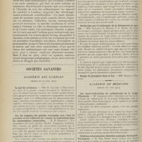 0794 - Page 782 - La période pré-asthmatique ; par le Docteur Béal... / Sociétés savantes. Académie des sciences. (Séance du 24 avril 1911). Le mal des aviateurs. MM. R. Cruchet et Moulinier / Sur les rapports des glandes surrénales avec l'état de gravidité et sur l'efficacité de l'emploi de l'adrénaline dans les vomissements incoercibles. M. R. Robinson / Recherches sur le traitement de la distomatose du mouton. MM. Railliet, G. Moussu et A. Henry / Académie de médecine. (Séance du 2 mai 1911). Les contre-indications du cathétérisme de la trompe d'Eustache. M. Lermoyez / Phlébites interminables. Embolies multiples. Pathogénie. Traitement. M. Edg. Hirtz