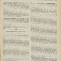 0841 - Page 829 - Sociétés savantes. Académie des sciences. (Séance du 1er mai 1911). Sur la taille et la morphologie générale de la femme française. MM. A. Marie et L. Mac-Auliffe / Tentatives de transmission de la scarlatine au chimpanzé. MM. Landsteiner, Levaditi et Prasek / Société médicale des hôpitaux. (Séance du 5 mai 1911). Le cytodiagnostic dans les maladies de l'estomac. MM. M. Loeper et M.-E. Binet / Infiltration massive des reins dans un cas de leucémie. MM. Goucet et Thibaut / Méningites cérébro-spinales à paraméningocoques. D. Dopter
