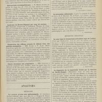 0843 - Page 831 - Sociétés savantes. Société de neurologie. (Séance du 4 mai 1911). Paralysie du plexus brachial améliorée par la radiothérapie. M. Sezary / Déformations acromégaliformes. M. Moussé / Syndromes de Brown-Séquard par coup de couteau. MM. Babinski, Jarkowski et Jumentié / Exagération des réflexes cutanés de défense dans une méningo-encéphalite. MM. Dupré et P. Kahn / Chorée chronique non progressive. MM. Crouzon et Laroche / Analyses. Médecine. Les anémies graves avec splénomégalie. (Il Policlinico, Section médicale...). [A. Gaullieur l'Hardy] / La percussion abdominale, d'après la méthode de Sigaud... (E. E. Béguier. Th. de Paris...). [L. Babonneix] / Médecine infantile. Le coeur dans le rhumatisme articulaire aigu de l'enfant. (Prof. agr. Nobécourt. Arch. de méd. des enfants...). [L. Babonneix] / Le diagnostic de la coqueluche fruste par la réaction de Bordet-Gengou. (Delcourt. Arch. de méd. des enfants...). [L. Babonneix] / Un cas de tuberculide papulo-nécrotique post-morbilleuse. (Riv. di clin. Pediat...). [A. Gaullieur l'Hardy]