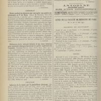 0862 - Page 850 - Analyses. Médecine infantile. Anaphylaxie par le lait de vache chez les nourrissons (M. Barbier. Arch. de méd. des enfants...). [L. Babonneix] / Chirurgie. Ulcère perforé du jéjunum sept ans après une gastro-entérostomie en Y de Roux. (James M. Hitzrot. New-York Surgical Society...). [F. Gardner] / Utilisation de la vésicule biliaire et des voies biliaires pour atteindre thérapeutiquement la partie supérieure de l'intestin. (Rudolph Matas. Amer. Journ. Surg...). [F. Gardner] / Urologie. Infection de la vessie par le penicillium glaucum. (Arthur L. Chute. Boston med. and surg. Journ...). [F. Gardner] / Actes de la Faculté de médecine de Paris du 22 au 27 mai 1911. Examens de doctorat / Thèses