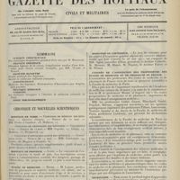 0865 - Page 853 - Sommaire / Chronique et nouvelles scientifiques. Hôpitaux de Paris / Hôpitaux de Province / Écoles de médecine / Maison départementale de Nanterre / Ministère de l'intérieur / Congrès de l'association des Professeurs des Écoles de médecine et de pharmacie de France / Nécrologie