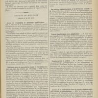 0987 - Page 975 - Sociétés savantes. Société de chirurgie. (Séance du 31 mai 1911). Corps étrangers de l'oesophage. M. Brin... / Société de biologie. (Séance du 29 mai 1911). Sérum de rougeoleux et anticorps syphilitiques. MM. P. Teissier et R. Lutembacher / Relations entre la stercobiline fécale et l'urobiline urinaire au cours des ictères par rétention. MM. Marcel Labbé et P. Carrié / Recherches sur la cutiréaction à la tuberculine au cours de la rougeole. MM. P. Teissier et M. Léon Kindberg / Les centres organostatiques et la dérivation cutanée. M. Pierre Bonnier / Ictères hémolytiques avec polyglobulie. M. Jean Troisier / Parathyroïdes et acidose. M. L. Morel / Le taux de la cholestérine dans le liquide céphalo-rachidien normal et pathologique. MM. A. Chauffard, Guy Laroche et A. Grigaut