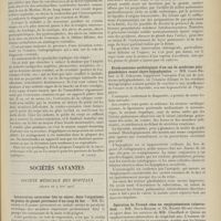 1033 - Page 1021 - Médecine pratique. La spondylite typhique. (Typhoïd spine, spondylitis, spondylosis, spondylarthritis typhosa). [M. Lance] / Sociétés savantes. Sociétés médicale des hôpitaux. (Séance du 9 juin 1911). Intoxications saturnine liée au séjour, dans l'organisme, de grains de plomb provenant d'un coup de feu. MM. Ribierre et Flandin / Etude anatomo-pathologique d'un cas de syndrome polyglandulaire ovaro-thyro-hypophysaire. MM. Louis Rénon et E. Géraudel / Opération de Freund chez un emphysémateux tuberculeux. MM. Roux-Berger et Ch. Richet fils