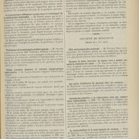 1051 - Page 1039 - Sociétés savantes. Académie de médecine. (Séance du 13 juin 1911). Accès de mélancolies prémonitoires de la paralysie générale. M. Gilbert Ballet / La gymnastique abdomino-rectale dans le traitement de la constipation habituelle. M. Fernet / Traitement de la méningite cérébro-spinale. M. Netter / Pelade d'origine dentaire et relation topographique dento-pilaire. M. Lucien Jacquet / Société de biologie. (Séance du 9 juin 1911). Rôle antitoxique des catalases. M. Billard / Examen de deux pancréas de lapins trois à quatre ans après la résection du canal. M. Laguesse / Les pores alvéolaires du poumon chez les animaux. M. Marchand / Intradermo-réaction à la tuberculine chez des cobayes sains tuberculinés. MM. Ch. Mantoux et Perroy / Le cyanacétylène et le sous-azoture de carbone. Pour M. Desgrez / Passage de l'hémoglobine à travers le rein. MM. Achard et Feuillié