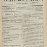 1085 - Page 1073 - Sommaire / Chronique et nouvelles scientifiques. Hommage à Guinard / Hôpitaux de Paris / Renseignements