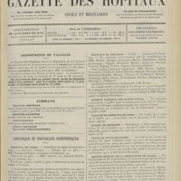 1117 - Page 1105 - Sommaire / Chronique et nouvelles scientifiques. Hôpitaux de Paris / Hôpitaux de Province / Hospice national des quinze-vingts / Faculté de médecine de Paris / Écoles de médecine / École de santé militaire / Service médical de la préfecture de police / Monument Guinard