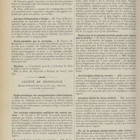 1186 - Page 1174 - Sociétés savantes. Académie de médecine. (Séance du 4 juillet 1911). De l'emploi des sels arsenicaux en agriculture. M. Cazeneuve / Les eaux d'alimentation à Toulon. M. Vidal... / Rachi-anesthésie par la novocaïne. M. Forgue... / Élections / Société de neurologie. (Séance supplémentaire du 29 juin 1911, consacrée à l'anatomie pathologique). Etude anatomique des pachyméningites hémorragiques. MM. Roussy et Laroche / Sur certaines angiectasies capillaires des centres nerveux. M. Claude et Mlle Loyez / Deux cas de cheiromégalie avec autopsie. MM. Marie, Roussy et Lhermitte / Lésions des cellules nerveuses produites par l'arrêt de la circulation pendant une heure chez l'homme. M. Sand... / Destruction de la troisième frontale gauche sans aphasie chez un droitier. M. Sand / Cas d'atrophie croisée du cervelet. MM. Lhermitte et Klarfeld / Atrophies séniles du cortex cérébral. MM. Lhermitte et Klarfeld / Un cas de paralysie pseudo-bulbaire chez l'enfant. MM. Lhermitte et Lejonne / Atrophie musculaire non progressive avec main d'Aran-Duchenne. M. Foix