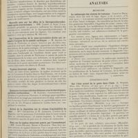 1187 - Page 1175 - Sociétés savantes. Société de biologie. (Séance du 1er juillet 1911). Mécanismes d'action du traitement thyroïdien sur les troubles intestinaux. M. Léopold-Lévi, sur le mécanisme démontré par M. Marbé / Nouvelle note sur les effets de la thyroparathyroïdectomie après ovariectomie. MM. Cléret et Gley / Sur l'innervation de la zone auriculaire droite qui répond à l'origine de la systole cardiaque. M. Argaud / Typhus récurrent algérien. MM. Sergent, Gillot et Foley / Quelques réactions colorées obtenues avec le réactif gayac-pyridine-térébenthine. M. Sartory / Action de la digitaline sur la vitesse d'excitabilité du coeur. Mmes Cruzewska et M. Lapicque / Deux cas de typhus récurrent guéris par l'arsénobenzol. MM. Ardin-Delteil, Nègre et Raynaud / Toxicité comparée du plasma, du plasma défibriné et du sang défibriné. MM. Briot, Joman et Staub / Élection / Analyses. Médecine. La radioscopie des ulcères de l'estomac. (Cerné et Delaforge. Arch. des mal. de l'app. digest. et de la nutrit...). [L. Babonneix] / Épidémiologie. Sur l'état actuel de la peste dans l'Inde. (E. Wiener. Wien. klin. Wochen...). [A. Lemierre]