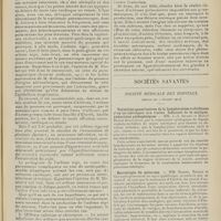 1209 - Page 1197 - Formes cliniques des oedèmes pulmonaires pneumococciques ; par MM. Caussade... et Milhit... / Sociétés savantes. Société médicale des hôpitaux. (Séance du 7 juillet 1911). Variations quantitatives de la lymphocytose rachidienne chez les tabétiques non traités. Influence de la statique. Déductions pathogéniques. MM. J.-A. Sicard et Marcel Bloch / Neurotropie du salvarsan. MM. Sicard, Bizard et Gutmann / Pouls lent permanent par dissociation auriculo-ventriculaire. MM. Jules Renaut, Camille Lian et Martingay