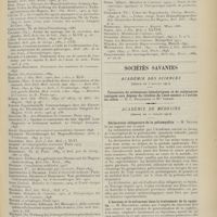 1223 - Page 1211 - La physiothérapie dans les maladies de l'estomac ; par M. Léon Rabinovici... / Sociétés savantes. Académie des sciences. (Séance du 3 juillet 1911) / Académie de médecine. (Séance du 11 juillet 1911). Déclaration obligatoire de la poliomyélite. M. Netter / L'hectine et le salvarsan dans le traitement de la syphilis. M. Hallopeau / De l'anesthésie générale avec circulation réduite. D'après 1179 cas. M. Delagénière...
