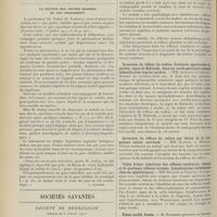 1234 - Page 1222 - Albuminuries provoquées ; par M. Émile Feuillié... / Médecine pratique. La vulvite des jeunes mariées et son traitement. [L. Gayard] / Sociétés savantes. Société de neurologie. (Séance du 6 juillet 1911). Radiothérapie de la maladie de Basedow. MM. Lhermitte et Beaujard / Section complète de la moelle cervicale par fracture du rachis. Topographie radiculaire. Conservation des réflexes cutanés. MM. Déjerine et J. Lévy-Valensi / Inversion du réflexe du radius, fractures spontanées et, parfois, signe de Babinski, dans un cas de paralysie spinale infantile avec reprise tardive. MM. Souques et Chauvet / Inversion du réflexe du radius par lésion de la cinquième racine cervicale. MM. Klippel et Monier-Vinard / Tabes fruste (abolition des réflexes tendineux, osseux et de quelques réflexes cutanés, lymphocytose rachidienne chez un syphilitique). MM. Souques et Chauvet / Tabes tardif, fruste. M. Kindberg