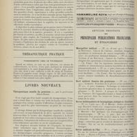 1274 - Page 1262 - Recherches sur la diiodotyrosine et son utilisation possible en thérapeutique ; note de M. Albert Berthelot, présentée par M. E. Roux / Thérapeutique pratique. Vomissements chez le nourrisson / Livres nouveaux. Thérapeutique usuelle du praticien, par le Professeur Albert Robin. [L. Gayard] / Articles originaux des principales publications françaises et étrangères. Montpellier médical / Nord médical. Gazette des praticiens / Revue hebdomadaire de laryngologie, otologie et rhinologie / Revue médicale de l'Est / Revue neurologique