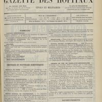 1481 - Page 1469 - Sommaire / Chronique et nouvelles scientifiques. Hôpitaux de Paris / Distinctions honorifiques / Service médical de colonisation / Nécrologie / Hôpital Ricord (Cochin-annexe) / Chemins de fer de Paris-Lyon-Méditerranée / Renseignements