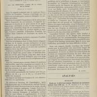 1487 - Page 1475 - IIe Congrès international de l'association internationale d'urologie. Tenu à Londres du 25 au 27 juillet 1911. Sur les résections larges de la paroi de la vessie. (Séance du 27 juillet) / Analyses. Médecine. Etude sur le delirium tremens. Résultats du traitement médical dans 1106 cas. (S. W. Ranson et G. D. Scott. American journal of the medical sciences...). [M. Lance] / L'uricémie et les troubles génito-urinaires. (Constant... Runds. f. Med...). [L. Babonneix] / Chirurgie. Cardiospasme infranchissable traité avec succès par la thoracotomie et l'oesophagoplication. (Willy Meyer, Journ. Amer. med. Assoc...). - Cardiospasme. Un cas traité par gastrostomie suivie de dilatation. (J. H. Iden. ibid...). [F. Gardner] / Livres nouveaux. La méningite cérébro-spinale épidémique, par les Docteurs Netter et Debré. [L. Babonneix]