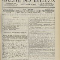 1649 - Page 1637 - Sommaire / Chronique et nouvelles scientifiques. Hôpitaux de Paris / Guerre / Marine / Assistance publique / Congrès de chirurgie / Les asiles d'aliénés / L'inspection des enfants assistés / Nécrologie