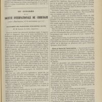1699 - Page 1687 - XXIVe Congrès de l'Association française de chirurgie. (Paris, 2-7 octobre 1911). Deuxième question. Le traitement des péritonites aiguës. MM. H. Hartmann... et Témoin... Discussion / IIIe Congrès de la Société internationale de chirurgie. (Tenu à Bruxelles, 26-30 septembre 1911). Traitement des pleurésies purulentes aiguës. M. H. Gaudier... Technique de la pleurotomie / Choix et heure de l'intervention
