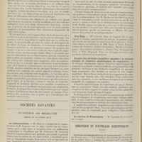 1752 - Page 1740 - XXIVe Congrès de l'Association française de chirurgie. (Paris, 2-7 octobre 1911). Troisième question. Traitement sanglant des fractures fermées récentes. Discussion / Sociétés savantes. Académie de médecine. (Séance du 24 octobre 1911). La rachianesthésie. M. Reclus, sur la communication de M. Jonnesco / Prix Hugo. M. Capitan / Dangers des méthodes simplifiées opposées à la méthode clinique de l'exercice physiologique de respiration. M. Georges Rosenthal / Chronique et nouvelles scientifiques (Suite). Stations hydrominérales et climatiques