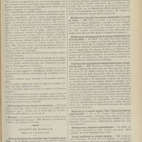 1831 - Page 1819 - Sociétés savantes. Académie de médecine. (Séance du 7 novembre 1911). De quelques conséquences de la grande chaleur. M. Maurice de Fleury / Rééducation de l'ouïe chez les sourds-muets. M. Laimé / Elections / Société de biologie. (Séance du 4 novembre 1911). Affinités tissulaires du tréponème dans la syphilis secondaire. M. A. Sézary / Influence de la constitution chimique sur la toxicité des nitriles et des amides. M. Desgrez / Modifications du poids des organes lymphoïdes à la suite du jeûne. MM. Jolly et Levin / Modifications histologiques de la bourse de Fabricius à la suite du jeûne. M. Jolly / Evolution des corpuscules de Hassal dans le tissu roentgénisé du chat. MM. Regaud et Crémieux / Réactions de la moelle osseuse dans l'hyperthyroïdation expérimentale. M. et Mme Parhon / Echinococcose primitive expérimentale. M. Dévé / Action caséifiante de certains lipoïdes. MM. Gachlinger et Tilmant / Sur la skeptophylaxie. MM. Lambert, Ancel et Bouin
