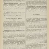 1832 - Page 1820 - Sociétés savantes. Société de biologie. (Séance du 4 novembre 1911). Sur la skeptophylaxie. MM. Lambert, Ancel et Bouin / L'alimentation hydrocarbonée du bacille tuberculeux. MM. Massol et Breton / Préparation des antigènes tuberculeux. MM. Calmette et Massol / Société de médecine de Paris. (Séance du 28 octobre 1911). Instabilité thyroïdienne infantile à rechutes. M. Léopold-Lévi / Identification rapide et contrôle des eaux minérales transportées au moyen de réfractomètres. M. Chassevant / L'air chaud en thérapeutique. M. Vignat / Nécessité de subordonner l'opération de Freund chez les asthmatiques à l'échec du traitement kinésithérapique. M. G. Rosenthal / Tension artérielle et bains de lumière. MM. Dausset et Durand / Nouvelle contribution à la radiothérapie des fibromes. M. Laquerrière / Variétés. La conservation des oeufs