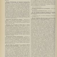 1876 - Page 1864 - Sociétés savantes. Société de biologie. (Séance du 11 novembre 1911). Effets physiologiques du sang urémique. MM. Pi-Suñer et Alomar / Modifications histologiques du thymus à la suite du jeûne. MM. Jolly et Levin / Preuves expérimentales de l'existence d'extrasystoles interpolées. M. H. Busquet / Innervation vaso-motrice du thymus. MM. Hallion et Morel / Evolution des corpuscules de Hassal dans le thymus roentgénisé du chat. MM. Regaud et Crémieux / Échinococcose primitive expérimentale. M. Dévé / Sur les causes de variations de la molécule élaborée moyenne à l'état physiologique. MM. Desgrez et Canis / Pouvoir antihémolytique des sérums humains vis-à-vis de la saponine dans ses rapports avec le taux de la cholestérinémie. MM. L. Boidin et Ch. Flandin / Etat de l'appendice iléo-caecal dans le pseudo-myxome péritonéal à point de départ appendiculaire. M. J. Sabrazès...