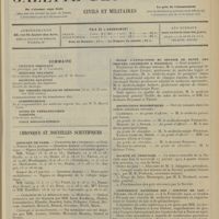 0073 - Page 65 - Sommaire / Chronique et nouvelles scientifiques. Hôpitaux de Paris / Hôpitaux de Province / École d’application du service de santé des troupes coloniales à Marseille / Distinctions honorifiques / Société de chirurgie / Conférence nationale des « Gouttes de lait »