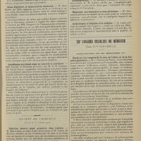 0079 - Page 71 - Sociétés savantes. Société médicale des hôpitaux. (Séance du 12 janvier 1912). L’urée du liquide céphalo-rachidien dans les néphrites de l’enfance. MM. Nobécourt et Darré / Zonas atypiques et immunisation zonateuse. M. Jean Minet... / Insuffisance surrénale aiguë au cours de la scarlatine. MM. Grysez et Dupuich / Société de chirurgie. (Séance du 10 janvier 1912). Infection osseuse aiguë primitive chez l'adulte. M. Mauclaire / Tumeur gazeuse du cou. M. Ombrédanne / Oesophagoscopie. M. Michaux / Hématome sus-hépatique et sous-phrénique. M. Souligoux / Artériotomie et ablation d'un embolus. M. Labey / XIIe Congrès français de médecine. [Lyon, 22-25 octobre 1911]. Communications sur les hémolysines (fin). Etude sur les rapports de la rate, de l’ictère et de la fragilité globulaire. M. J. Parisot... / Pathogénie des ictères. MM. Leuret et Gauvenet...
