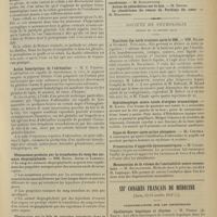 0095 - Page 87 - Sociétés savantes. Société de biologie. (Séance du 13 janvier 1912). La cellule dite neuro-formative dans les processus de gliome. M. D. Anglade... / Action hémolytique de l'adrénaline. M. J. Parisot / Phénomènes produits par la transfusion du sang des animaux skeptophylaxiés. MM. Bouin, Ancel et Lambert / Elimination par la bile de microbes introduits dans le tube digestif. MM. Breton, Bruyant et Mezie / Société de neurologie. (Séance du 11 janvier 1912). Réactions des nerfs crâniens après le 606. MM. Sicard et Gutmann / Ophtalmoplégie mixte totale d'origine traumatique. M. Koenig / Signe de Horner après goitre plongeant. M. Coutela / Présentation d'appareils dynamométriques. M. Casten / Mensuration de la vitesse de l'excitabilité neuro-musculaire. M. Bourguignon / XIIe Congrès français de médecine [Lyon, 22-25 octobre 1911]. Communications sur les diurétiques. Opothérapie hépatique et diurése. M. Perrin...