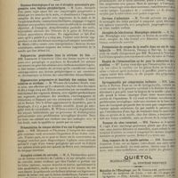 0202 - Page 194 - Sociétés savantes. Société de neurologie. (Séance du 25 janvier 1912). Examen histologique d’un cas d’atrophie musculaire progressive avec lésions périphériques. M. Long / Polynévrite généralisée dans la cirrhose du foie. MM. Lhermite et Chatelin / Dégénération progressive et familiale des noyaux lenticulaires et cirrhose. M. Wilson... / Présentation de coupes sériées d'un cas d'aphasie motrice pure. MM. Déjerine et Pélissier / Atrophie croisée du cervelet. M. A. Thomas / Huit nouveaux cas de pachyméningite hémorragique. MM. P. Marie, Roussy et Laroche / Radiculite avec autopsie. MM. Babinski, Jarkowski et Jumentié / Tubercule de l’hypophyse. M. Cerise / Cerveau d’aphasique. M. Touche / Atrophie du lobe frontal. Hémiplégie infantile. M. Touche / Présentation de coupes de la moelle dans un cas de tabes infantile. MM. Déjerine, Thomas et Heuyer / Emploi de l'hématoxiline au fer pour la coloration de la myéline. Mlle Loyez / Syringomyélie par compression bulbaire. MM. Lhermitte et Boveri / Tumeur du cône terminal. MM. Thomas et Jumentié / Cinq tumeurs de la moelle opérées. MM. Babinski et Jumentié