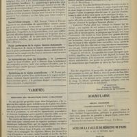 0213 - Page 205 - Société de médecine militaire française. (Séance du 18 janvier 1912). Épidémie de paludisme. M. Chatinières / Sporotrichose cutanée. MM. Niclot, Véron et Petges / Plaies perforantes de la région thoraco-abdominale. MM. Reverchon, E. Jacob et Duquet / La balnéothérapie dans les rougeoles. M. Lafforgue / Épithélioma de la région mastoïdienne. M. Rasse / Variétés. Migration des projectiles dans l’organisme / Formulaire. Rhume ordinaire. (Trachéo-bronchite a frigore) / Actes de la Faculté de médecine de Paris du 12 au 17 février 1912. Thèses