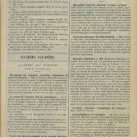 0241 - Page 233 - Revue générale. Les vomiques ; par M. Louis Bodineau... / Sociétés savantes. Académie des science. (Séance du 29 janvier 1912). Morphologie des assassins, homicides volontaires et meurtriers français. MM. A. Marie et Léon Mac-Auliffe / La surface de l'intestin chez les mammifères. M. A. Magnan / L'usure des dents de première et de seconde dentition des hommes de la période néolithique est due au géophagisme. M. Marcel Baudouin / Société de neurologie. (Séance du 1er février 1912). Monoplégie brachiale dissociée d’origine corticale. MM. Déjerine et Regnard / Paralysie radiculaire du plexus brachial. MM. Sicard et Descomps / Sciatique radiculaire. MM. Déjerine et Regnard / Syringomyélie et cheiromégalie. M. Foix / Réactions chimiques du liquide céphalo-rachidien. M. Mestrezza...
