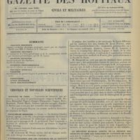 0245 - Page 237 - Sommaire / Chronique et nouvelles scientifiques. Hôpitaux de Paris / Facultés de médecine / L’interpellation sur les troubles de la Faculté de médecine à la chambre des députés / Le deuxième banquet annuel de la Société des médecins en chef des théâtres et concerts de Paris