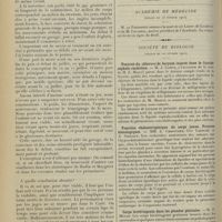 0270 - Page 262 - Viabilité des nouveau-nés à l’occasion de la survie d’un produit abortif ; par M. L. Tissier... / Sociétés savantes. Académie de médecine. (Séance du 13 février 1912) / Société de biologie. (Séance du 10 février 1912). Toxicité du chlorure de baryum injecté dans le liquide céphalo-rachidien. M. J. Camus, à l'occasion de la note de M. E. Maurel / Fonction cholestérigénique du corps jaune. Preuves histologiques. MM. A. Chauffard, Guy Laroche et A. Grigaut / Corps biréfringents dans les glandes génitales. M. F. Mulon