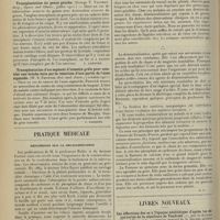 0272 - Page 264 - Analyses. Stomatologie. Recherches expérimentales sur la stomatite mercurielle. (R. Le Blaye. Th. de Paris, 1911). [A. Herpin] / Chirurgie. Transplantation du genou gauche. (George T. Vaughan. Surg., Gynec. and Obstet., juillet 1911). [F. Gardner] / Transplantation d'un segment d'intestin grêle pour combler une brèche faite par la résection d'une partie de l'anse sigmoïde. (W. S. Fenwick. Brit. med. Journ., 7 octobre 1911). [F. Gardner] / Pratique médicale. Réflexions sur la recalcification / Livres nouveaux. Les affections des os à l’époque néolithique d’après les découvertes de la sépulture de Vendrest, par le Docteur Marcel Baudouin... [A. Gaullieur l’Hardy]