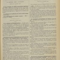 0315 - Page 307 - Les tumeurs inflammatoires des membres simulant le sarcome ; par E. Mériel... / Sociétés savantes. Académie des sciences. (Séance du 5 février 1912). Formes prolongées du diabète pancréatique expérimental. MM. J. Thiroloix et Jacob / (Séance du 12 février 1912). Sur un sphygmo-oscillographe optique. M. Bouchard / Stérilisation des eaux d'alimentation par action de l’oxygène ozonisé et des composés chlorés à l'état naissant / Le caecum chez les mammifères. M. Magnan / Académie de médecine. (Séance du 20 février 1912). Le 606. M. Netter / Les aérophagies gastropathiques de l’homme et du cheval. M. Hayem, sur un travail de M. Pécus / Persistance du diverticule de Meckel ouvert à l'ombilic ; excision par laparotomie ; guérison. M. E. Kirmisson