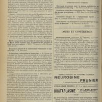 0334 - Page 326 - XIIe Congrès français de médecine. [Lyon, 22-25 octobre 1911]. Communications sur la tuberculose. Vaccination antituberculeuse préventive et curative chez l’homme. M. Duquaire... / Tuberculose, tuberculine et leucocytes. M. Bauer... / Communications diverses / Cours et conférences. Médecine légale. (Professeur M. Thoinot)